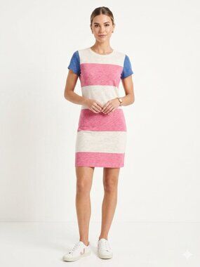 FC Jeans Nautical Stripe Slub T Shirt Dress Pink Cream 6